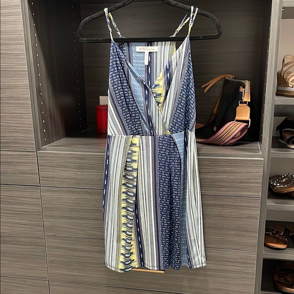 BCBGeneration Striped Mini Dress in Navy and Yellow